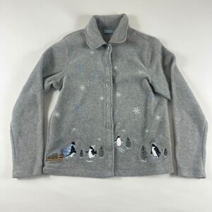 Croft & Barrow Size S Sport‎ Fleece Penguin Snowflakes Button Up Jacket Womens